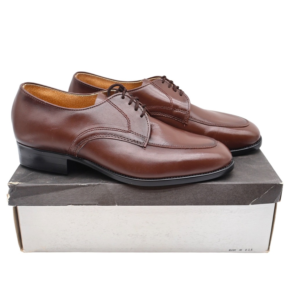 Barclay Oxford Shoes Mens 9.5 EEE Vintage Brown Leather Made in USA Deadstock